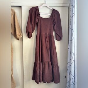 Neuflora Odessa Dress, Burgundy Smock Dress, Small